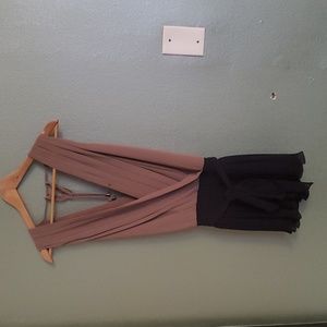 Pleated Romper Black and Taupe